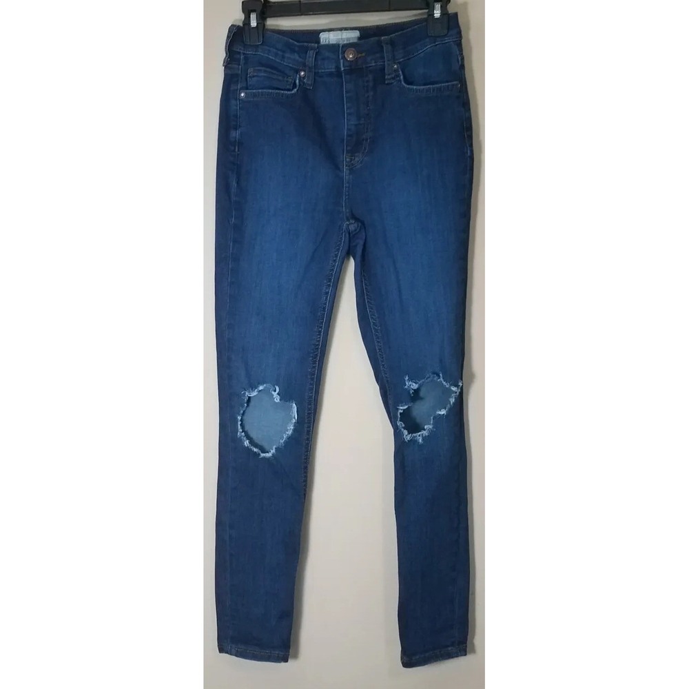 Free People High Rise Bust Knee Ripped Skinny Jeans Women 28R (26) Stretch Pants